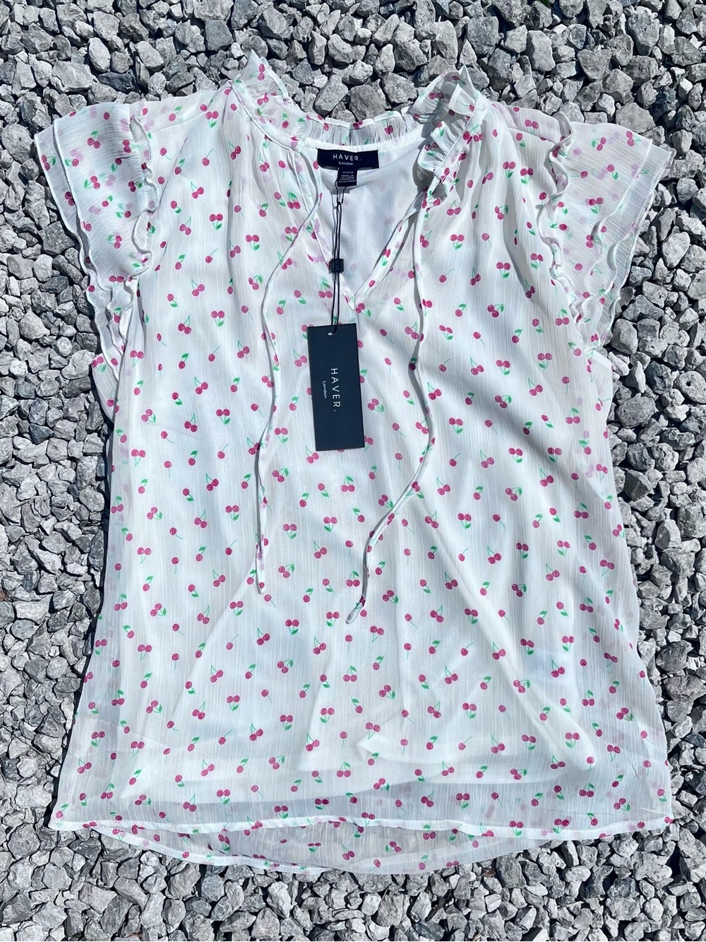 NWT Haver London Cherry Print Flutter Sleeve Blouse - XS